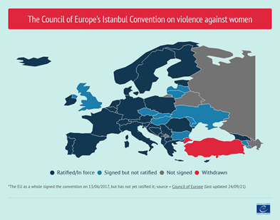 Map of the counteries that have signed or ratified the Istanbul Convention